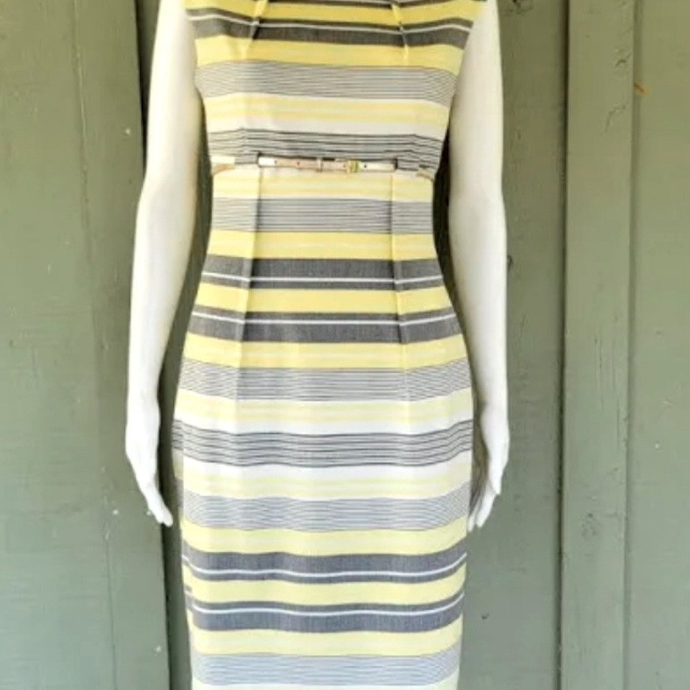 Calvin Klein yellow/gray striped dress.